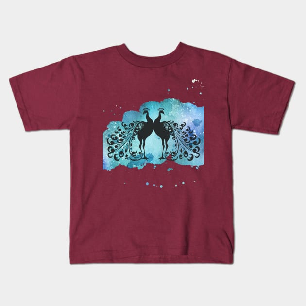 Peacock Twins Kids T-Shirt by rusha ind